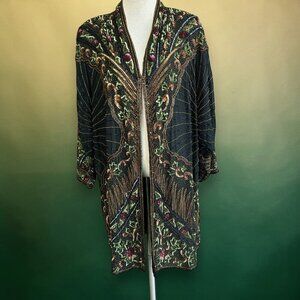 Vintage 80s Gatsby Beaded Sequin Duster Jacket Opera Coat Silk Kimono